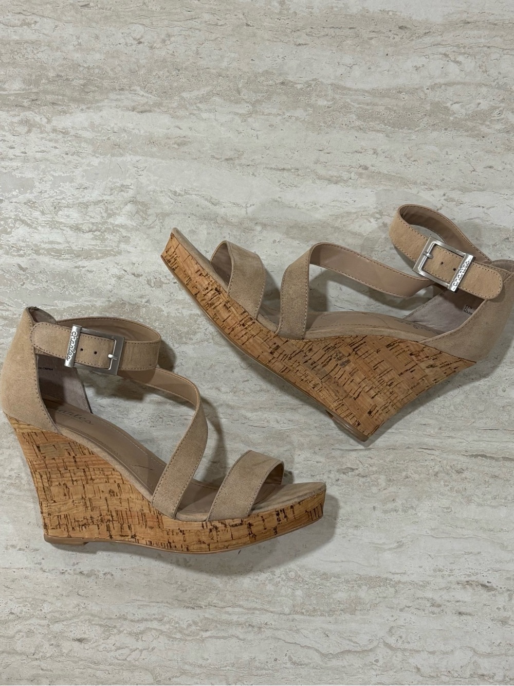 Charles by Charles David Nude Suede Wedge Sandals Size 8.5